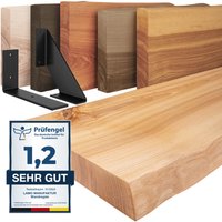 Wandregal Holz Baumkante, Holzregal Basic, Natur / Schwarz 50cm, LW-01-A-002-50LS - Lamo Manufaktur von LAMO MANUFAKTUR