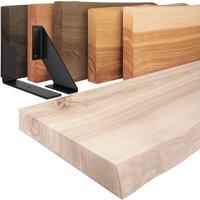 Wandregal Holz Baumkante, Holzregal Basic, Roh / Schwarz 140cm, LW-01-A-001-140LS - Roh - Lamo Manufaktur von LAMO MANUFAKTUR