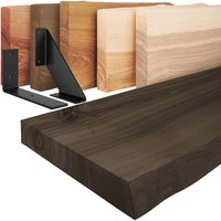 Wandregal Holz Baumkante, Holzregal Basic, Schwarz / Schwarz 140cm, LW-01-A-006-140LS - Schwarz - Lamo Manufaktur von LAMO MANUFAKTUR