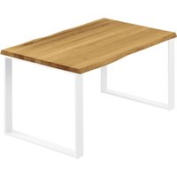 Lamo Manufaktur - Esstisch Küchentisch Schreibtisch Couchtisch aus Massivholz, mit Baumkante 100x80x76 cm (AxBxH), Modern, Rustikal / Weiss, von LAMO MANUFAKTUR