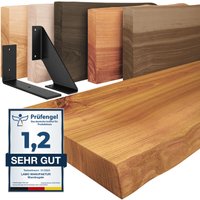 Wandregal Holz Baumkante, Holzregal Vintage, Rustikal / Schwarz 60cm, LW-01-A-003-60VS - Rustikal - Lamo Manufaktur von LAMO MANUFAKTUR