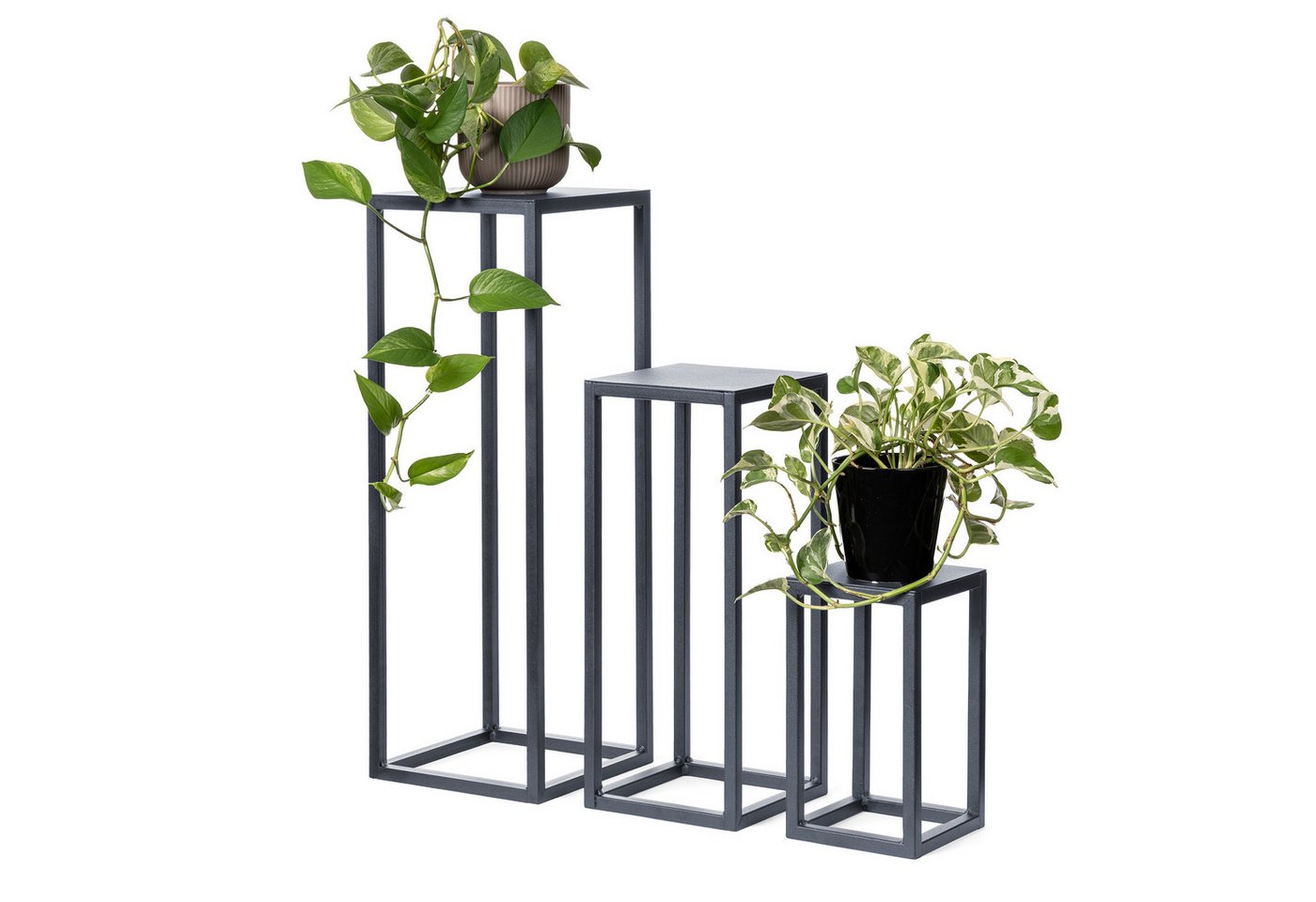 LAMO Manufaktur Blumenständer LAMO Manufaktur Pflanzenständer Set 3 St. 28/48/68 cm Anthrazit (Dekorativer Metallständer, 3 St., 2-Teilig), Blumenständer, Metallständer für Skulpturen, Deko und große Pflanzen von LAMO Manufaktur