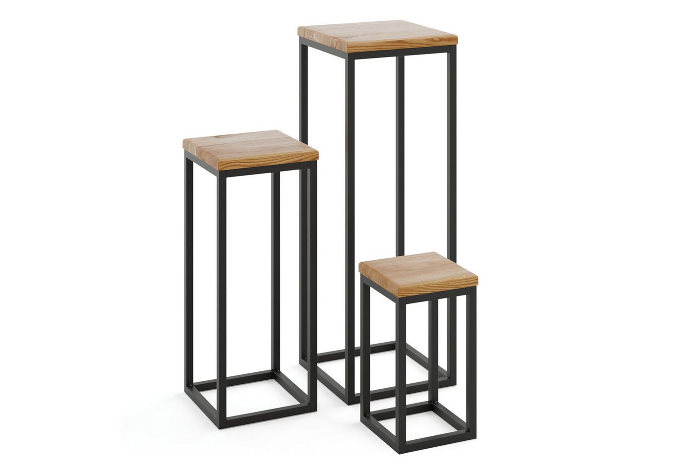 LAMO Manufaktur Blumenständer LAMO Manufaktur SET 30cm/50cm/70cm Pflanzenständer Gestell: Schwarz (Schweberegal Massiv 100% Echtholz, 3 St., 2-Teilig) von LAMO Manufaktur