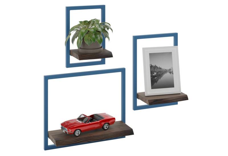 LAMO Manufaktur Wandregal Holz Set 3 St. 15/20/35cm Farbe: Ebenholz, Rahmen: Blau, Schweberegal Massiv 100% Echtholz, Küchenregal Wand, Badezimmer Regal Hängend, Wandregal Wohnzimmer LAMO Manufaktur Wandregal Holz Set 3 St. 15/20/35cm Farbe: Ebenholz, Rahmen: Blau, Schweberegal Massiv 100% Echtholz, Küchenregal Wand, Badezimmer Regal Hängend, Wandregal Wohnzimmer von LAMO Manufaktur