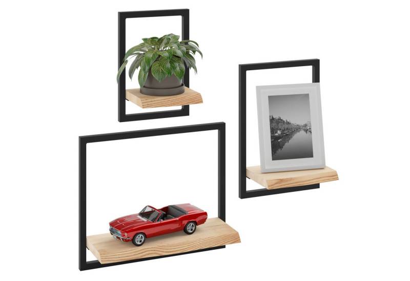LAMO Manufaktur Wandregal Holz Set 3 St. 15/20/35cm Farbe: Natur, Rahmen: Schwarz, Schweberegal Massiv 100% Echtholz, Küchenregal Wand, Badezimmer Regal Hängend, Wandregal Wohnzimmer LAMO Manufaktur Wandregal Holz Set 3 St. 15/20/35cm Farbe: Natur, Rahmen: Schwarz, Schweberegal Massiv 100% Echtholz, Küchenregal Wand, Badezimmer Regal Hängend, Wandregal Wohnzimmer von LAMO Manufaktur