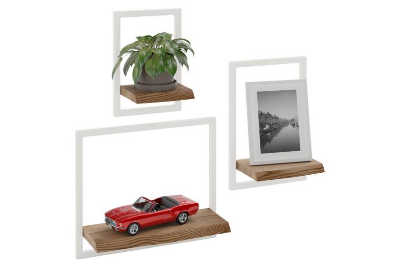 LAMO Manufaktur Wandregal Holz Set 3 St. 15/20/35cm Farbe: Nussbaum, Rahmen: Elfenbein, Schweberegal Massiv 100% Echtholz, Küchenregal Wand, Badezimmer Regal Hängend, Wandregal Wohnzimmer von LAMO Manufaktur