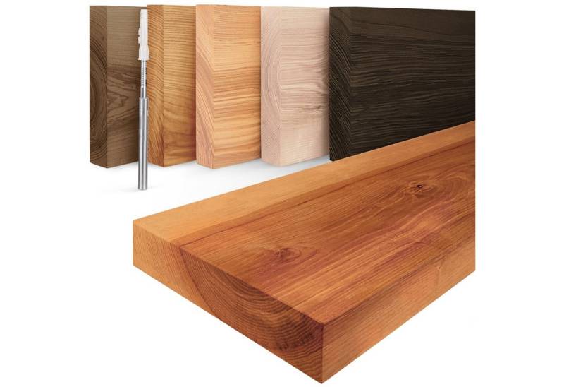 LAMO Manufaktur Wandregal Holz Gerade, Regal Farbe: Dunkel, Invisible: Schweberegal, 40 cm, Komplett-Set, 40mm stake Massivholzplatte von LAMO Manufaktur