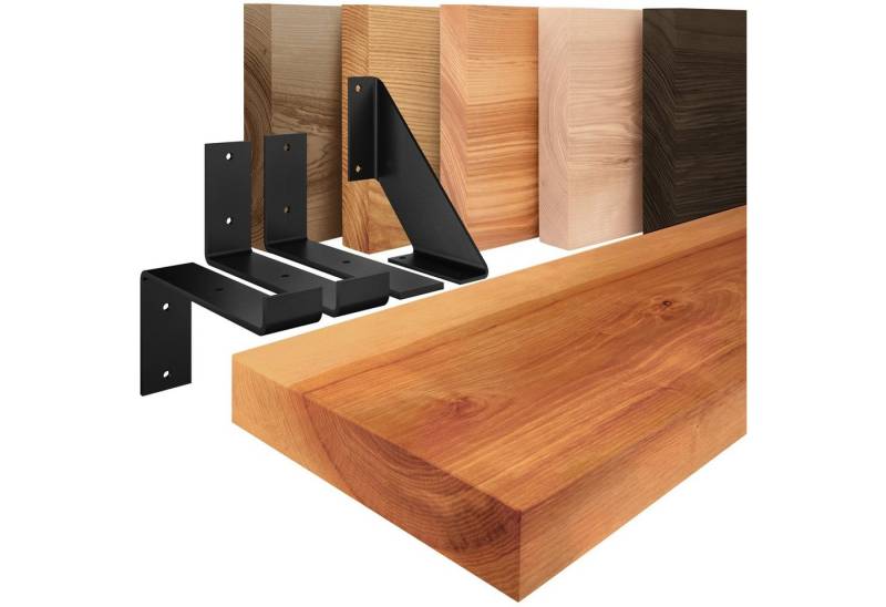 LAMO Manufaktur Wandregal Holz Gerade Regal Farbe: Dunkel mit schwarzem Original 40 cm, Komplett-Set, 40mm stake Massivholzplatte von LAMO Manufaktur
