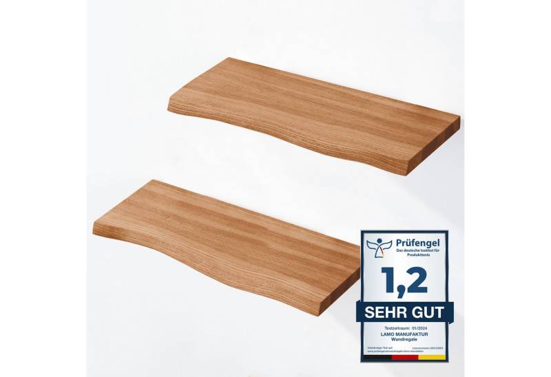 LAMO Manufaktur Wandregal LAMO Manufaktur 2 Stück Wandregal aus Holz 2x 42cm, Schweberegal Massiv 100% Echtholz, Wandregale SET 2 Baumkante Farbe: Dunkel von LAMO Manufaktur