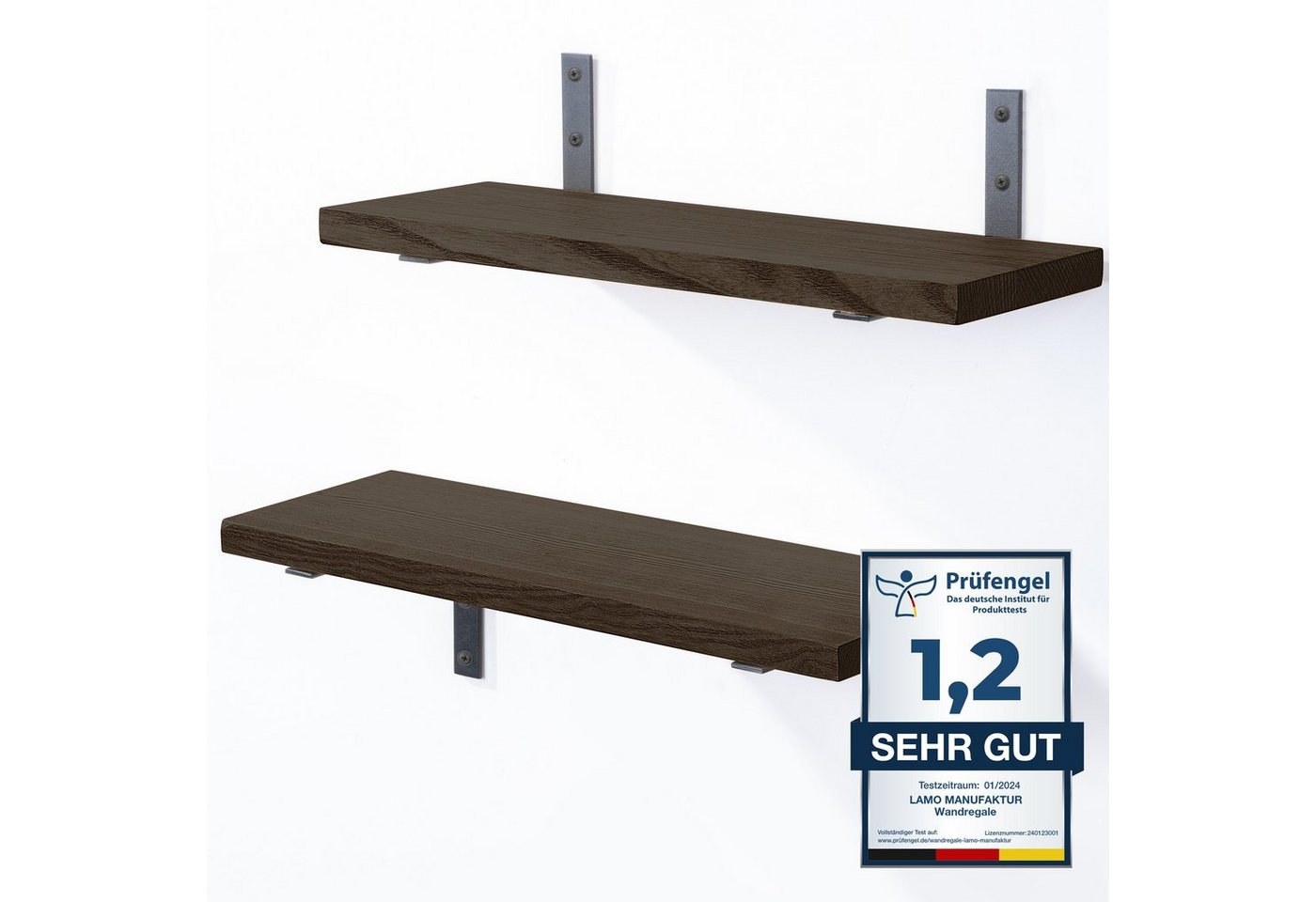 LAMO Manufaktur Wandregal LAMO Manufaktur 2 Stück Wandregal Holz 2x 42cm, Schweberegal Massiv 100% Echtholz, Wandregale SET 4 Gerade Farbe: Schwarz von LAMO Manufaktur