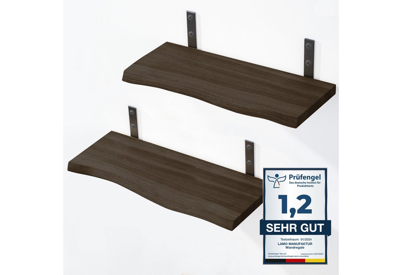 LAMO Manufaktur Wandregal LAMO Manufaktur 2 Stück Wandregal Holz 2x 42cm, Schweberegal Massiv 100% Echtholz, Wandregale SET 2 Baumkante Farbe: Schwarz LAMO Manufaktur Wandregal LAMO Manufaktur 2 Stück Wandregal Holz 2x 42cm, Schweberegal Massiv 100% Echtholz, Wandregale SET 2 Baumkante Farbe: Schwarz von LAMO Manufaktur