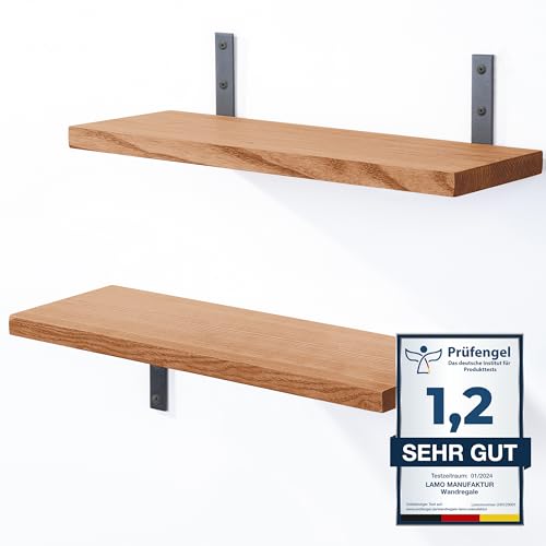 LAMO Manufaktur 2 Stück Wandregal Holz 2X 42cm | Schweberegal Massiv 100% Echtholz | Hängeregal für Wohnzimmer, Schlafzimmer, Küche, Büro, Badezimmer | Wandregale Set 4 Gerade Farbe: Dunkel von LAMO