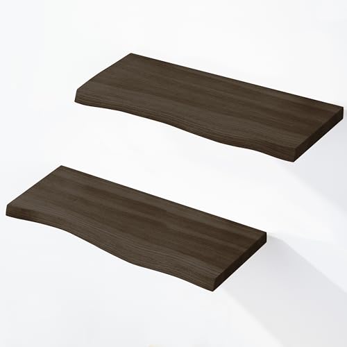 LAMO Manufaktur 2 Stück Wandregal aus Holz mit unsichtbarer Befestigung 2X 42cm | Wandregal aus 100% echtem Holz | Hängeregal für Wohnzimmer, Wandregale Set 2 Baumkante | Regal Farbe: Schwarz von LAMO