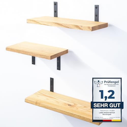 LAMO Manufaktur 3 Stück Wandregal Holz 42/36/30cm | Schweberegal Massiv 100% Echtholz | Hängeregal für Wohnzimmer, Schlafzimmer, Küche, Büro, Badezimmer | Wandregale Set 3 Gerade Farbe: Natur LAMO Manufaktur 3 Stück Wandregal Holz 42/36/30cm | Schweberegal Massiv 100% Echtholz | Hängeregal für Wohnzimmer, Schlafzimmer, Küche, Büro, Badezimmer | Wandregale Set 3 Gerade Farbe: Natur von LAMO