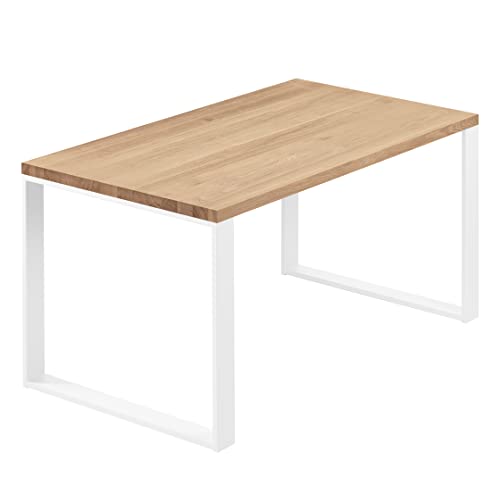 LAMO Manufaktur Esstisch Küchentisch Schreibtisch Couchtisch aus Massivholz, 100x60x76 cm (AxBxH), Modern, Natur/Weiss, LOG-01-A-002-9016M von LAMO