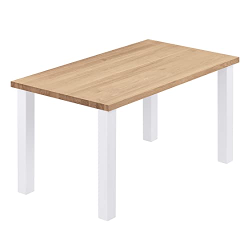 LAMO Manufaktur Esstisch Küchentisch Schreibtisch Couchtisch aus Massivholz, 120x80x76 cm (AxBxH), Classic, Natur/Weiss, LEG-01-A-002-9016Cl von LAMO