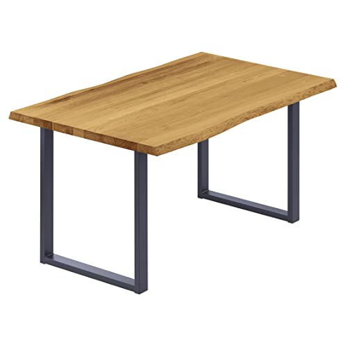 LAMO Manufaktur Esstisch Küchentisch Schreibtisch Couchtisch aus Massivholz, mit Baumkante 120x60x76 cm (AxBxH), Loft, Rustikal/Anthrazit, LCB-01-A-003-7016L von LAMO