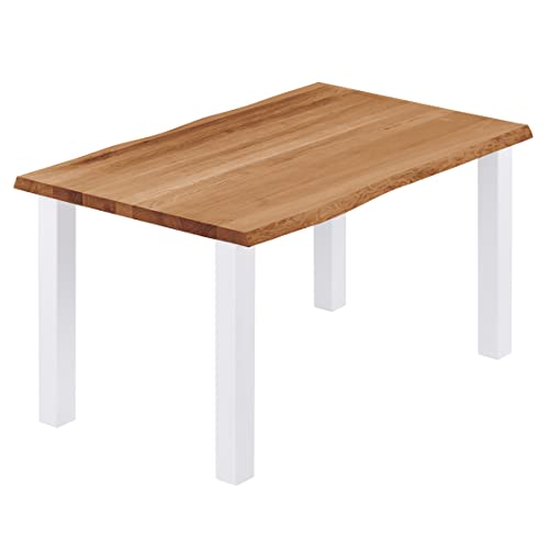 LAMO Manufaktur Esstisch Küchentisch Schreibtisch Couchtisch aus Massivholz, mit Baumkante 120x80x76 cm (AxBxH), Classic, Dunkel/Weiss, LEB-01-A-004-9016Cl von LAMO