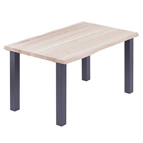 LAMO Manufaktur Esstisch Küchentisch Schreibtisch Couchtisch aus Massivholz, mit Baumkante 120x80x76 cm (AxBxH), Classic, Roh/Anthrazit, LEB-01-A-001-7016Cl von LAMO