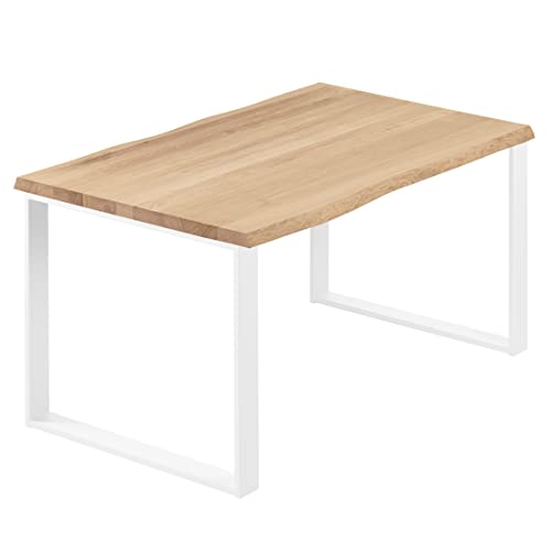 LAMO Manufaktur Esstisch Küchentisch Schreibtisch Couchtisch aus Massivholz, mit Baumkante 120x80x76 cm (AxBxH), Modern, Natur/Weiss, LEB-01-A-002-9016M von LAMO