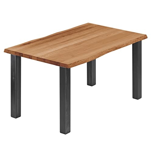 LAMO Manufaktur Esstisch Küchentisch Schreibtisch Couchtisch aus Massivholz, mit Baumkante 140x60x76 cm (AxBxH), Classic, Dunkel/Rohstahl mit Klarlack, LNB-01-A-004-0000Cl von LAMO