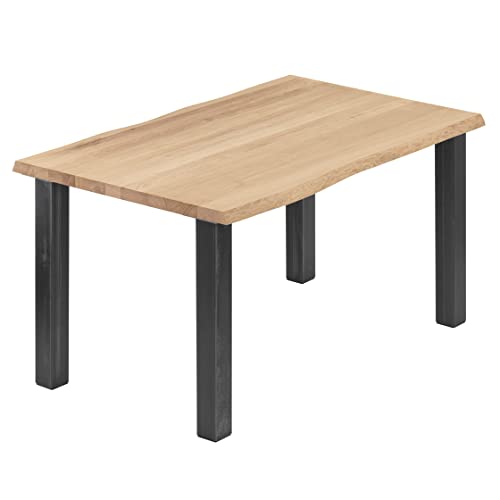 LAMO Manufaktur Esstisch Küchentisch Schreibtisch Couchtisch aus Massivholz, mit Baumkante 140x80x76 cm (AxBxH), Classic, Natur/Rohstahl mit Klarlack, LAB-01-A-002-0000Cl von LAMO