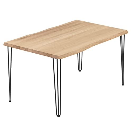 LAMO Manufaktur Esstisch Küchentisch Schreibtisch Couchtisch aus Massivholz, mit Baumkante 140x80x76 cm (AxBxH), Creative, Natur/Schwarz, LAB-01-A-002-9005Cr von LAMO