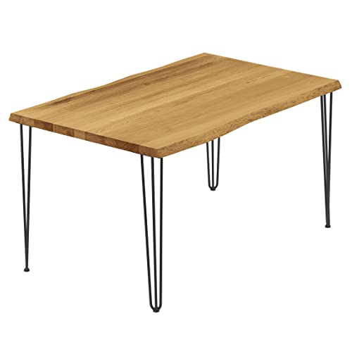 LAMO Manufaktur Esstisch Küchentisch Schreibtisch Couchtisch aus Massivholz, mit Baumkante 140x80x76 cm (AxBxH), Creative, Rustikal/Schwarz, LAB-01-A-003-9005Cr von LAMO