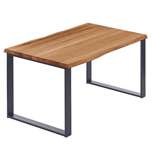 LAMO Manufaktur Esstisch Küchentisch Schreibtisch Couchtisch aus Massivholz, mit Baumkante 140x80x76 cm (AxBxH), Modern, Dunkel/Anthrazit, LAB-01-A-004-7016M von LAMO