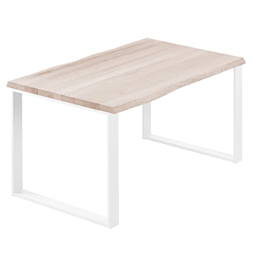 LAMO Manufaktur Esstisch Küchentisch Schreibtisch Couchtisch aus Massivholz, mit Baumkante 140x80x76 cm (AxBxH), Modern, Roh/Weiss, LAB-01-A-001-9016M von LAMO