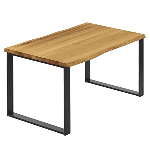 LAMO Manufaktur Esstisch Küchentisch Schreibtisch Couchtisch aus Massivholz, mit Baumkante 140x80x76 cm (AxBxH), Modern, Rustikal/Schwarz, LAB-01-A-003-9005M von LAMO