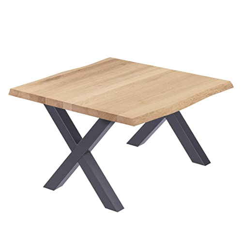 LAMO Manufaktur Esstisch Küchentisch Schreibtisch Couchtisch aus Massivholz, mit Baumkante 60x60x47 cm (AxBxH), Design, Natur/Anthrazit, LKB-01-A-002-7016D von LAMO