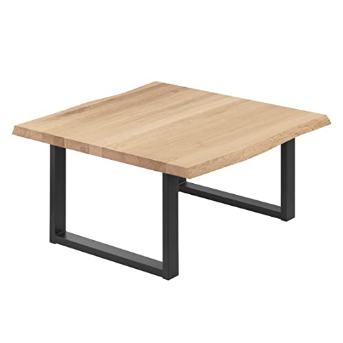 LAMO Manufaktur Esstisch Küchentisch Schreibtisch Couchtisch aus Massivholz, mit Baumkante 60x60x47 cm (AxBxH), Loft, Natur/Schwarz, LKB-01-A-002-9005L von LAMO