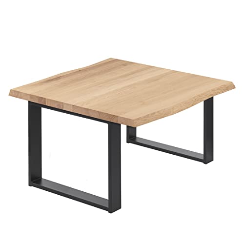 LAMO Manufaktur Esstisch Küchentisch Schreibtisch Couchtisch aus Massivholz, mit Baumkante 60x60x47 cm (AxBxH), Modern, Natur/Schwarz, LKB-01-A-002-9005M von LAMO