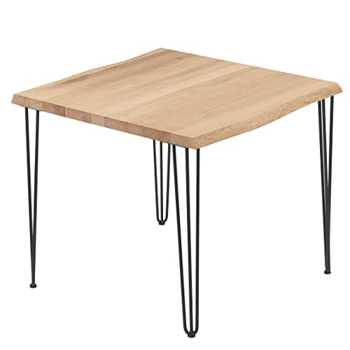 LAMO Manufaktur Esstisch Küchentisch Schreibtisch Couchtisch aus Massivholz, mit Baumkante 60x60x76 cm (AxBxH), Creative, Natur/Schwarz, LBB-01-A-002-9005Cr von LAMO