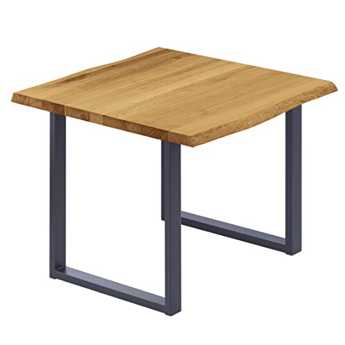 LAMO Manufaktur Esstisch Küchentisch Schreibtisch Couchtisch aus Massivholz, mit Baumkante 60x60x76 cm (AxBxH), Loft, Rustikal/Anthrazit, LBB-01-A-003-7016L von LAMO