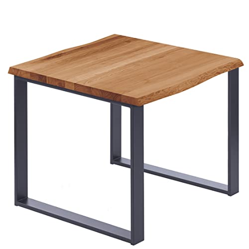 LAMO Manufaktur Esstisch Küchentisch Schreibtisch Couchtisch aus Massivholz, mit Baumkante 60x60x76 cm (AxBxH), Modern, Dunkel/Anthrazit, LBB-01-A-004-7016M von LAMO