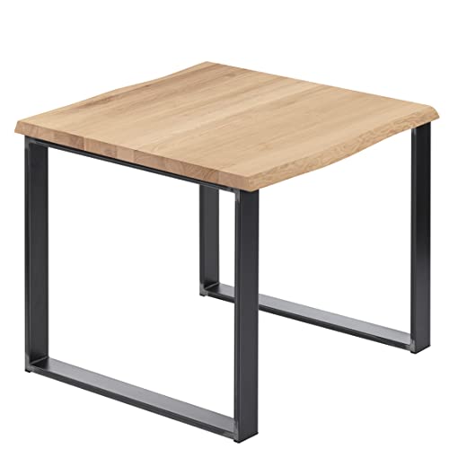 LAMO Manufaktur Esstisch Küchentisch Schreibtisch Couchtisch aus Massivholz, mit Baumkante 60x60x76 cm (AxBxH), Modern, Natur/Rohstahl mit Klarlack, LBB-01-A-002-0000M von LAMO