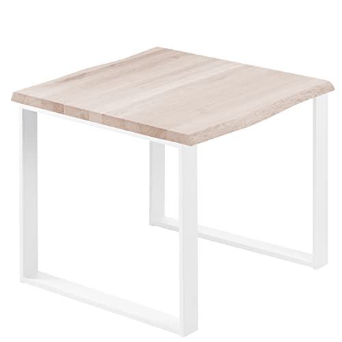 LAMO Manufaktur Esstisch Küchentisch Schreibtisch Couchtisch aus Massivholz, mit Baumkante 60x60x76 cm (AxBxH), Modern, Roh/Weiss, LBB-01-A-001-9016M von LAMO