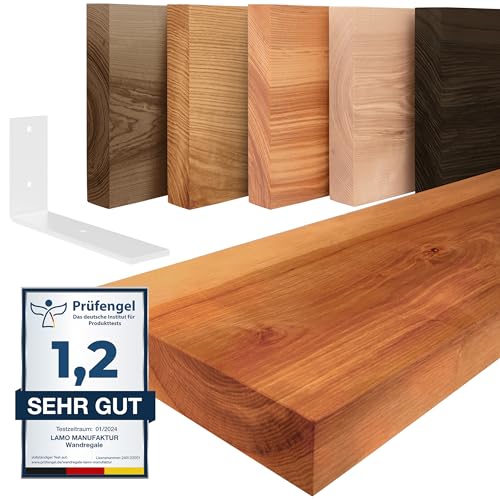 LAMO Manufaktur Wandregal Holz Gerade | Regal Farbe: Dunkel|mit weißem Basic Regalträger|140 cm von LAMO