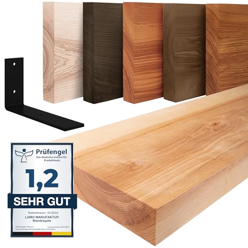 LAMO Manufaktur Wandregal Holz Gerade | Regal Farbe: Natur | mit schwarzem Basic Regalträger | 100 cm von LAMO