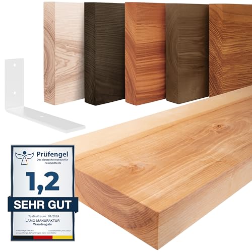 LAMO Manufaktur Wandregal Holz Gerade | Regal Farbe: Natur | mit weißem Basic Regalträger | 160 cm von LAMO