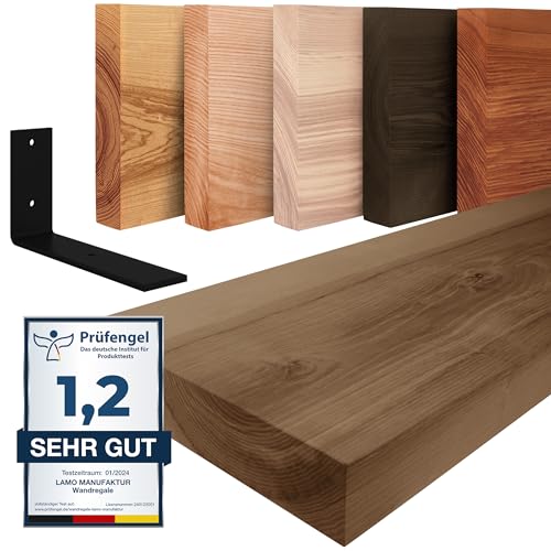 LAMO Manufaktur Wandregal Holz Gerade | Regal Farbe: Nussbaum | mit schwarzem Basic Regalträger | 100 cm von LAMO