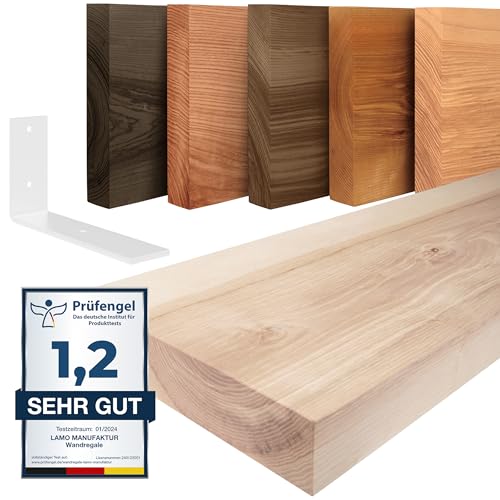 LAMO Manufaktur Wandregal Holz Gerade | Regal Farbe: Roh | mit weißem Basic Regalträger | 80 cm von LAMO