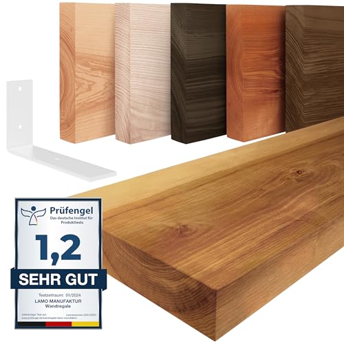 LAMO Manufaktur Wandregal Holz Gerade | Regal Farbe: Rustikal | mit weißem Basic Regalträger | 160 cm von LAMO