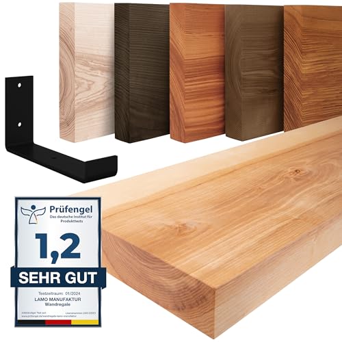 LAMO Manufaktur Wandregal Holz Gerade | Regal Farbe: Natur|mit schwarzem Industrial Regalträger|140 cm von LAMO