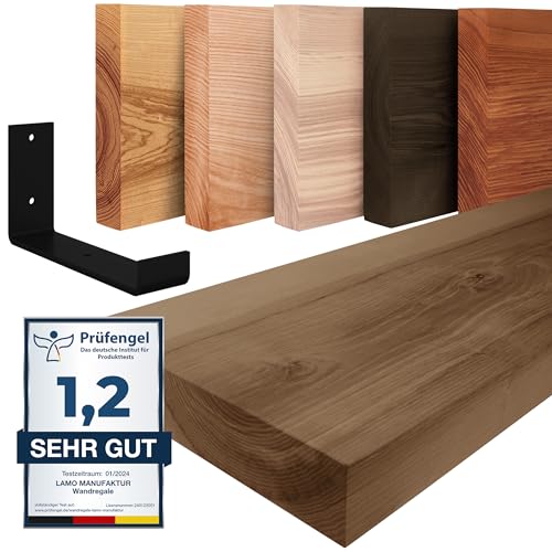 LAMO Manufaktur Wandregal Holz Gerade | Regal Farbe: Nussbaum|mit schwarzem Industrial Regalträger|100 cm von LAMO