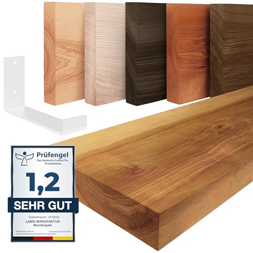 LAMO Manufaktur Wandregal Holz Gerade | Regal Farbe: Rustikal | mit weißem Industrial Regalträger | 120 cm von LAMO