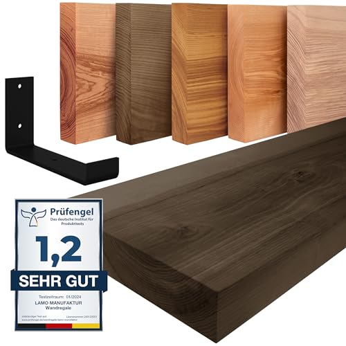 LAMO Manufaktur Wandregal Holz Gerade | Regal Farbe: Schwarz|mit schwarzem Industrial Regalträger|70 cm von LAMO