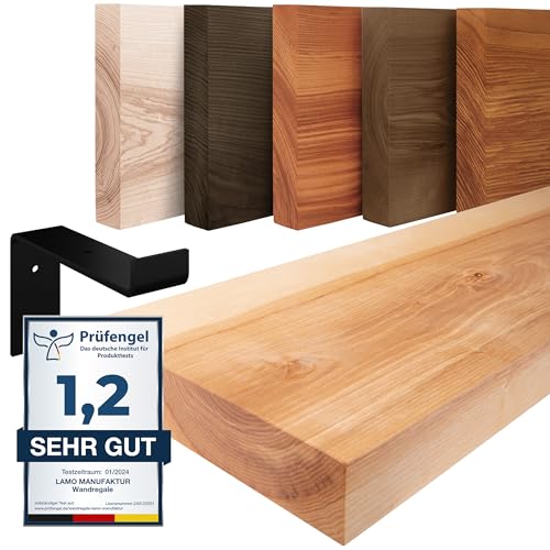 LAMO Manufaktur Wandregal Holz Gerade | Regal Farbe: Natur | mit schwarzem Original Regalträger | 100 cm von LAMO